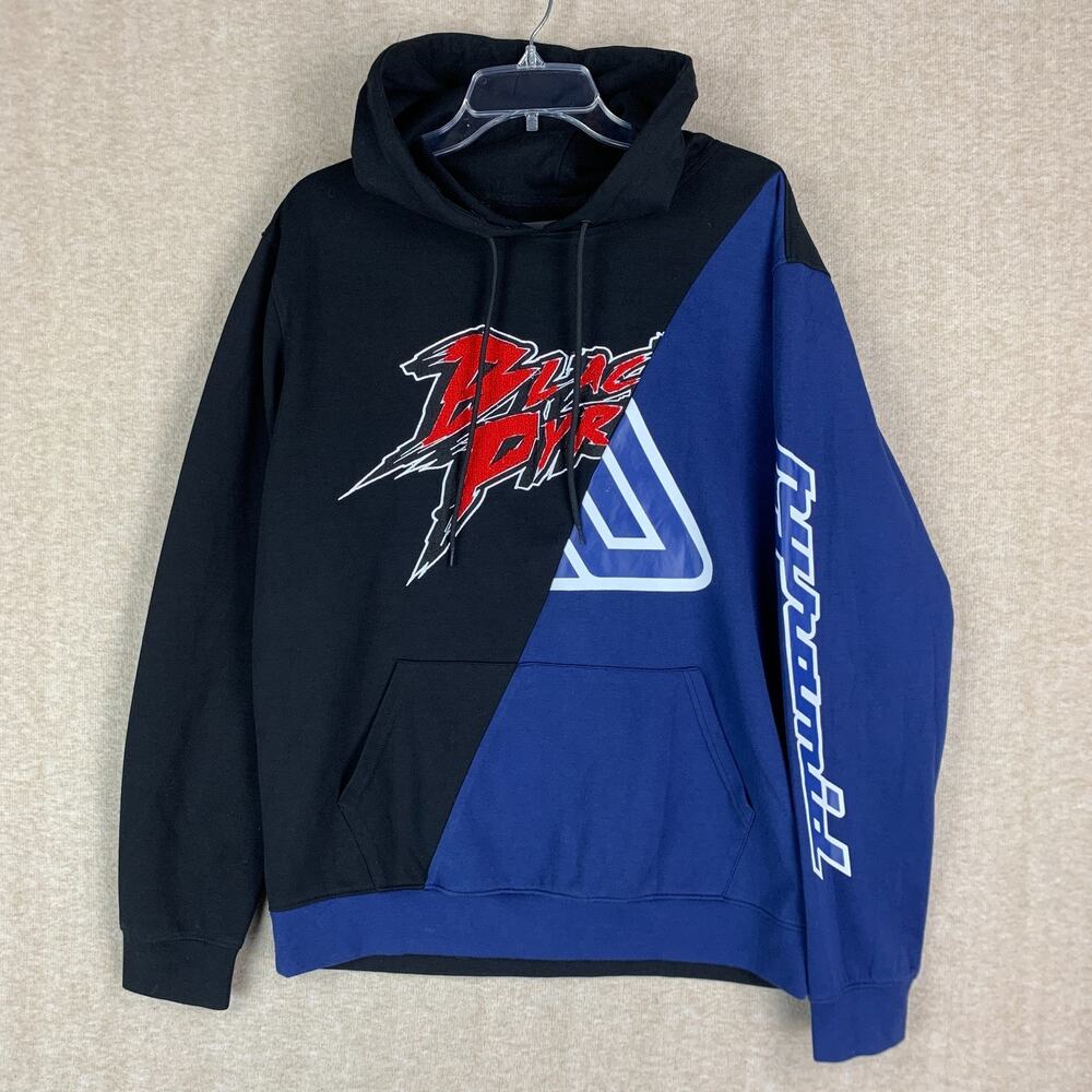 Black Pyramid Hoodie Men’s Size Large Black Blue Sweatshirt Fleece Color Block
